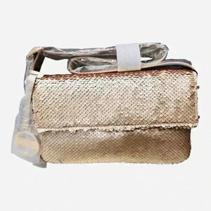 Nicole Miller Gold Sequin Crossbody Shoulder Adjustable Strap Bag NWT